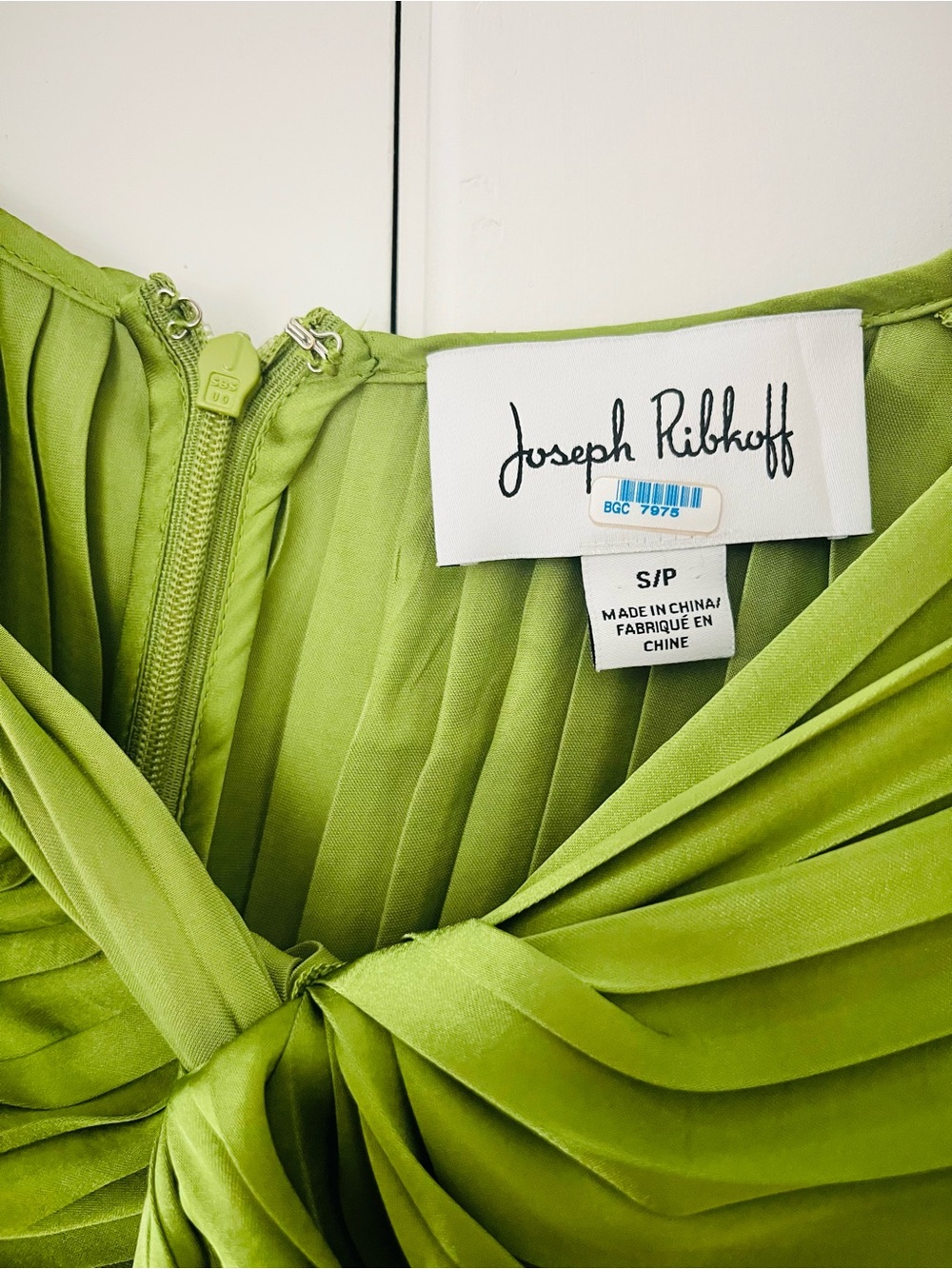 Joseph Ribkoff Pleated Satin Midi Dress — Greenery (Small) - Picture 5 of 9